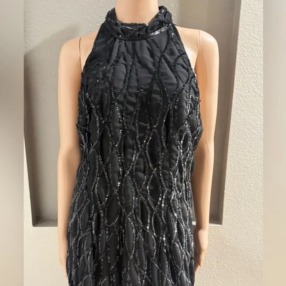 Vintage Beaded Allyson Whitmore Elegant Silk BeadedBlack Sleeveless Dress - Picture 4 of 7